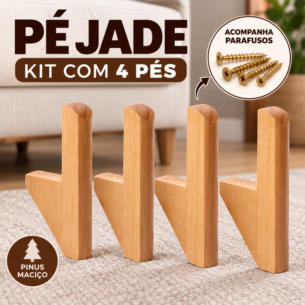 Kit 4 Pes Palito Jade 20cm Madeira Pinus Macica Com Parafusos Para Puff Banco Banqueta Moveis