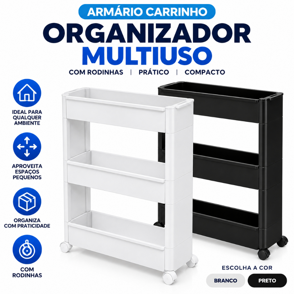 Armário Carrinho Organizador Multiuso com Rodinhas Banheiro Lavanderia Cozinha Quarto - Promoção