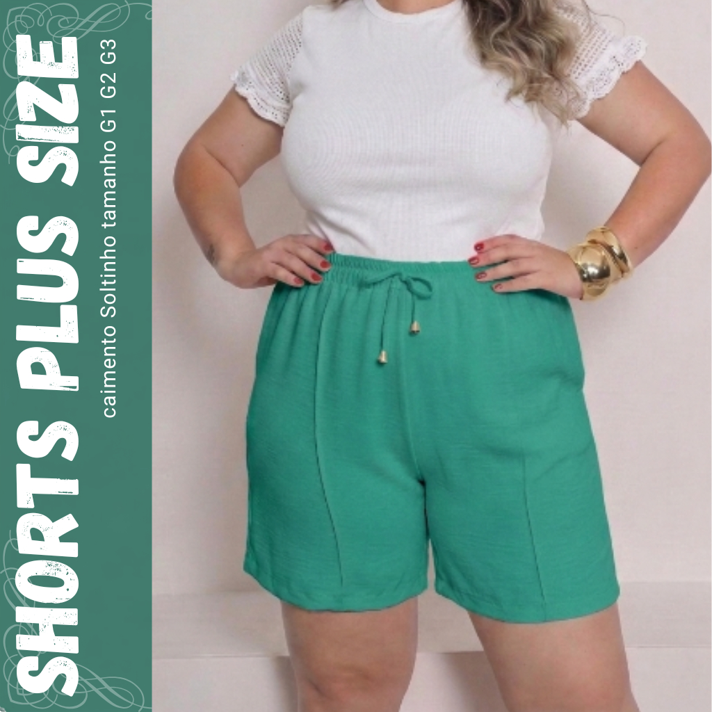 Shorts Feminino Plus Size Soltinho Duna Cintura Alta Confortável Estiloso Casual