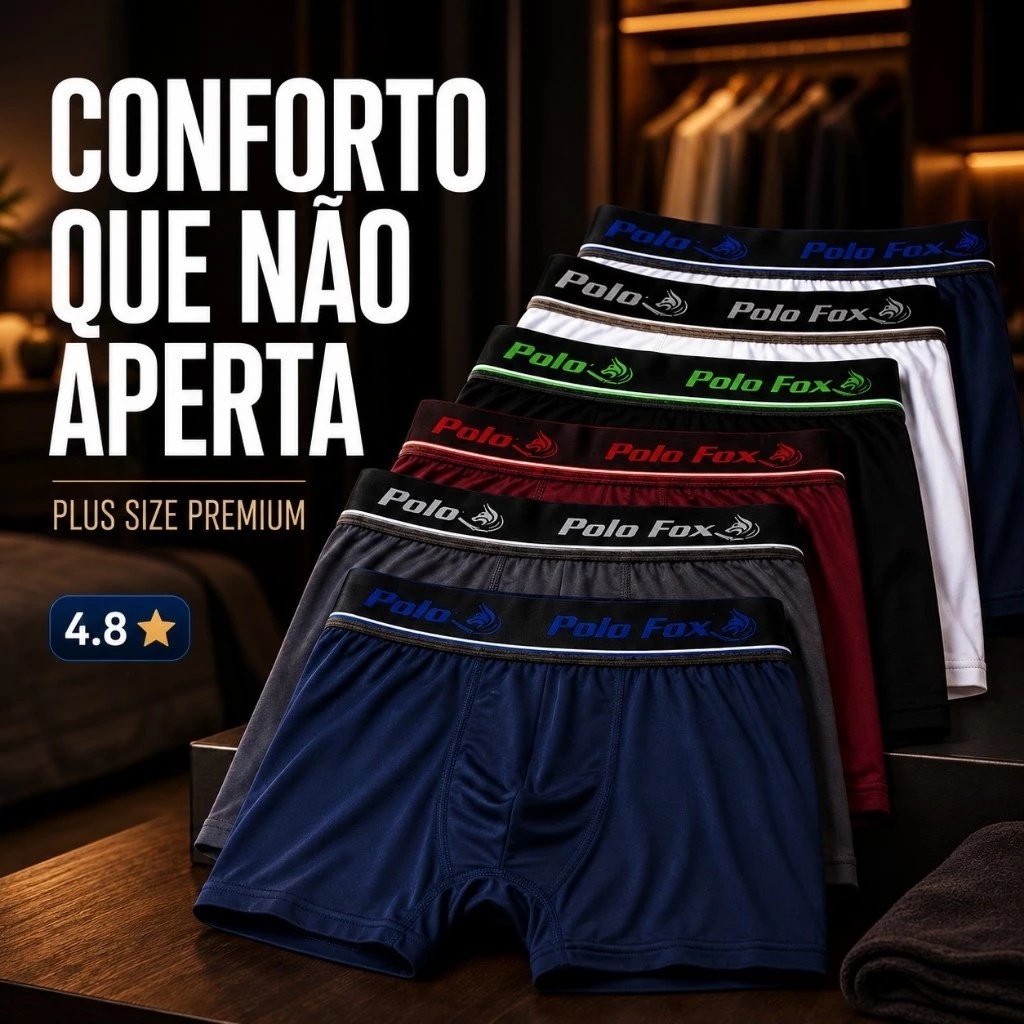 Kit 3 Cuecas Boxer Masculina Plus Size Microfibra Extra Grande Confortável Polo Fox