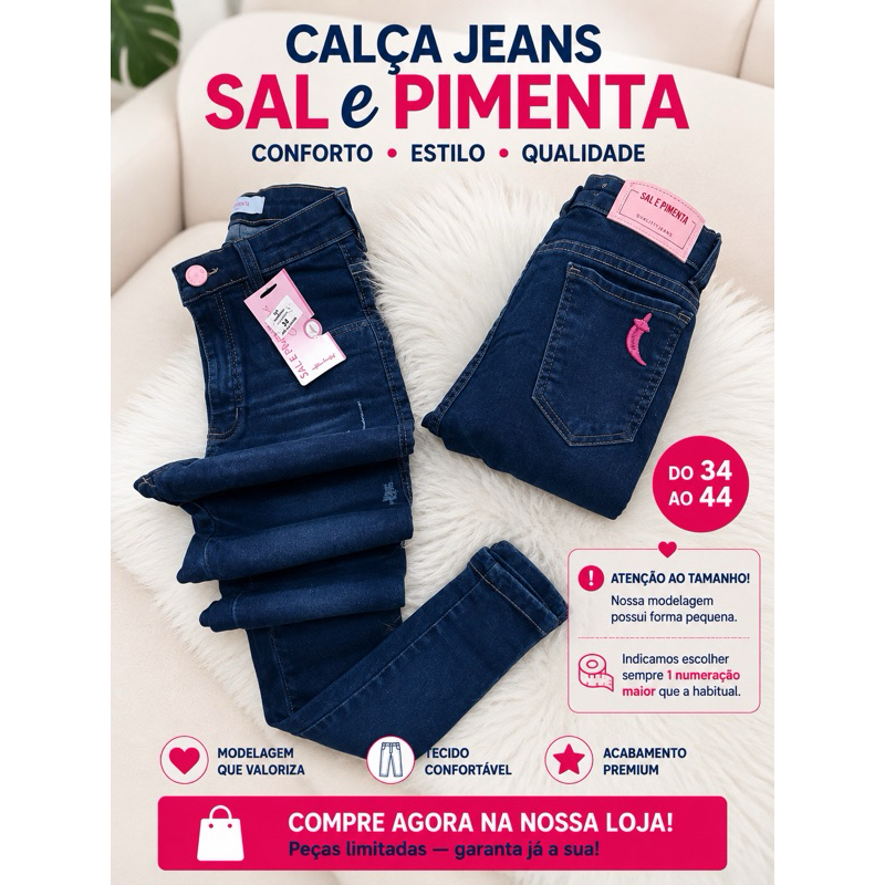 Calça Jeans Feminina Cintura Alta Skinny (Tamanhos 34 ao 44)