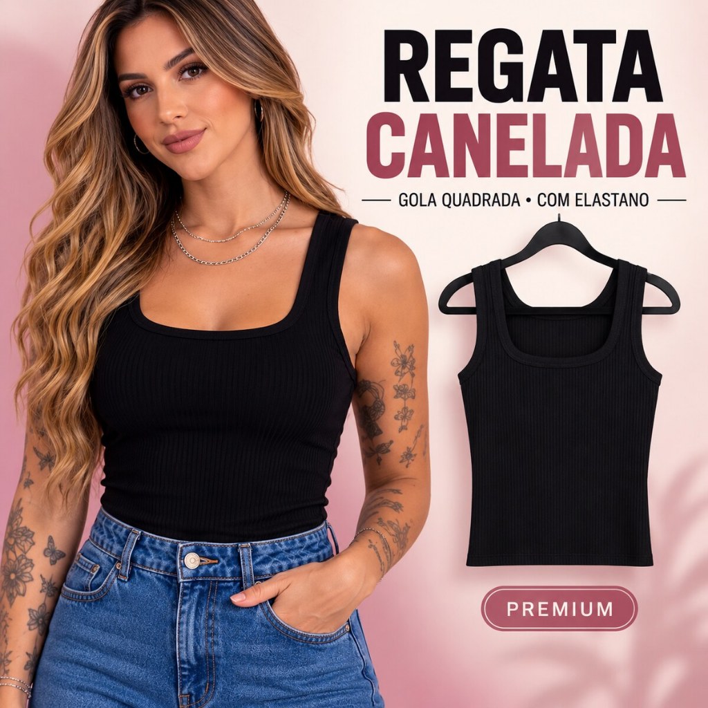 Blusa Feminina Regata Básica Confortável Premium Material Algodão com Elastano