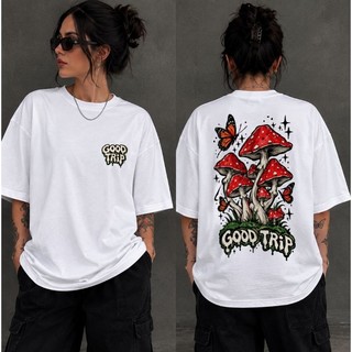 Camisa Camiseta Good Trip Streetwear Estampada unissex Algodão Urbana Casual Estilosa Cogumelo Borboleta - não oversized