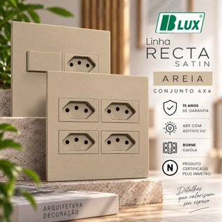 Monte Conjunto Recta Areia Satin 4X4 4X2 Tomada 10a20a Interruptor Simples Paralelo Alto Padrão BLUX