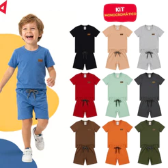 Kit 10 Peças Minimalista Roupa Infantil Menino Conjunto Monocromático Verão Masculino - 5 Camisetas + 5 Bermudas