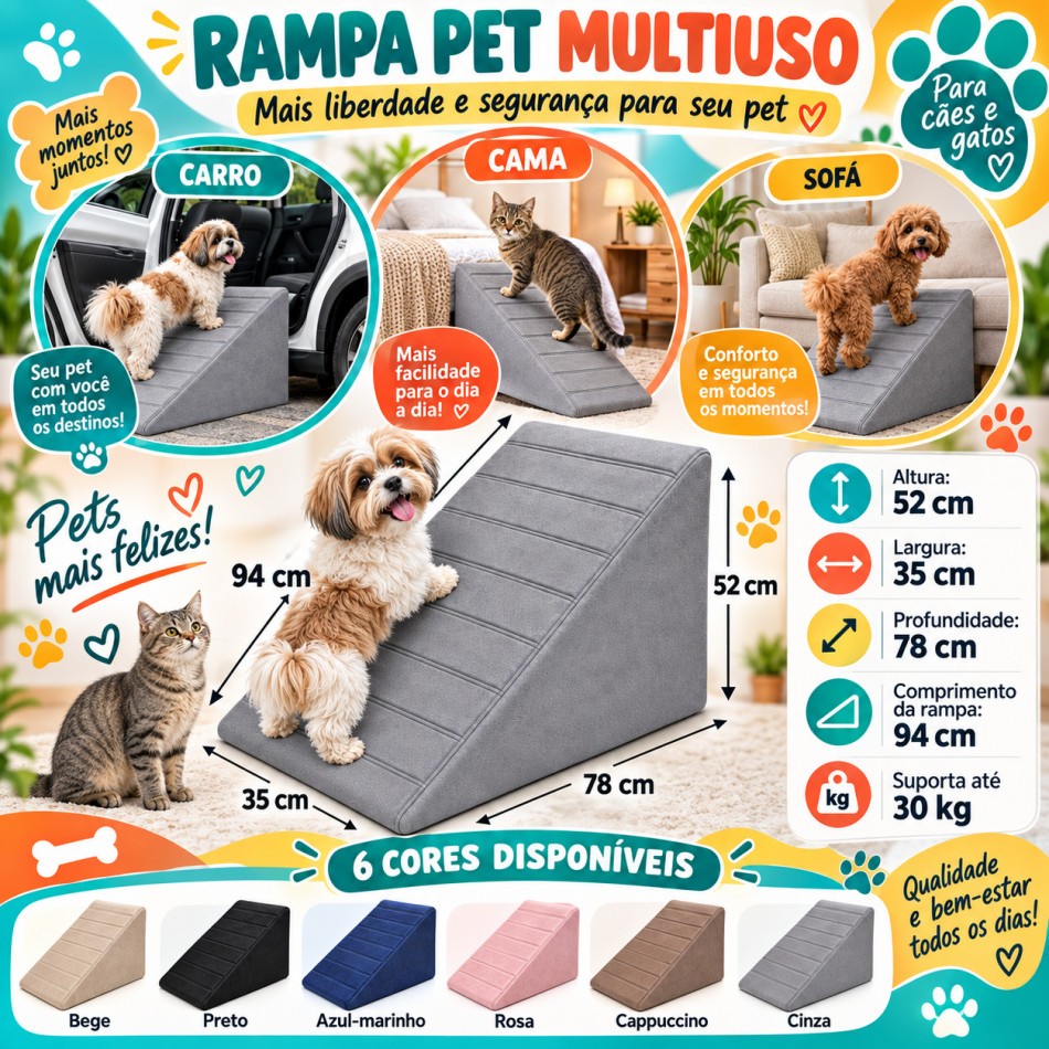 Rampa De Cachorro Para Subir Na Cama E Sofá Pet Shop Ração Escadinha Pet Antiderrapante - BayKaiHome