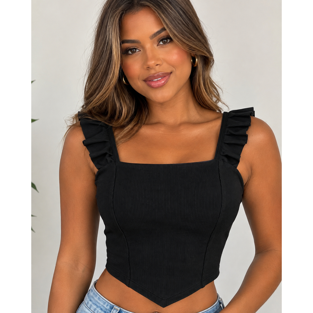 Blusa Feminina Cropped Plus Size Iza Alça Tecido Canelado Suave Casual e Elegante