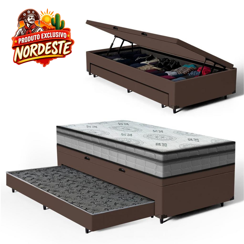 Cama Box Baú com Colchão Espuma D33 Pillow In Ortopédico Anjos Ortosleep + Auxiliar Unique Solteiro 88cm
