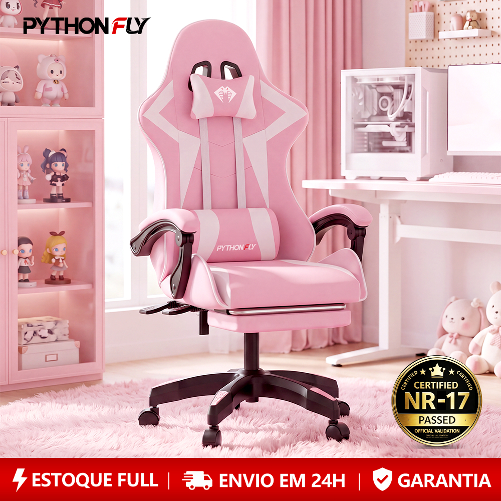 Cadeira Gamer Ergonômica Reclinável com Apoio de Pés Ajustável e Base Giratória – Máximo Conforto para Longas Sessões de