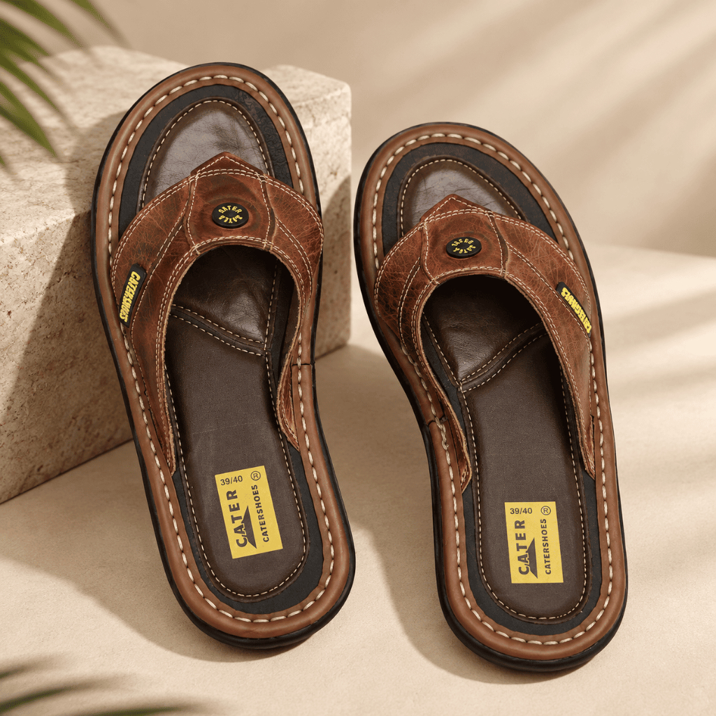 Chinelo  Masculino em Couro Legítimo Sola de Borracha Confortável Casual Catershoes Dia dos Pais