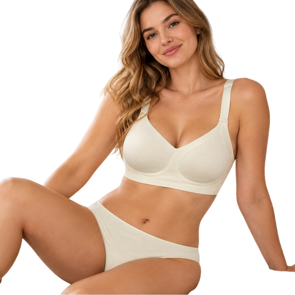 Z&D Lingerie Conjunto Feminino Sem Aro Canelado Confortável Sustentação Leve Alças Largas Dia a Dia 9688