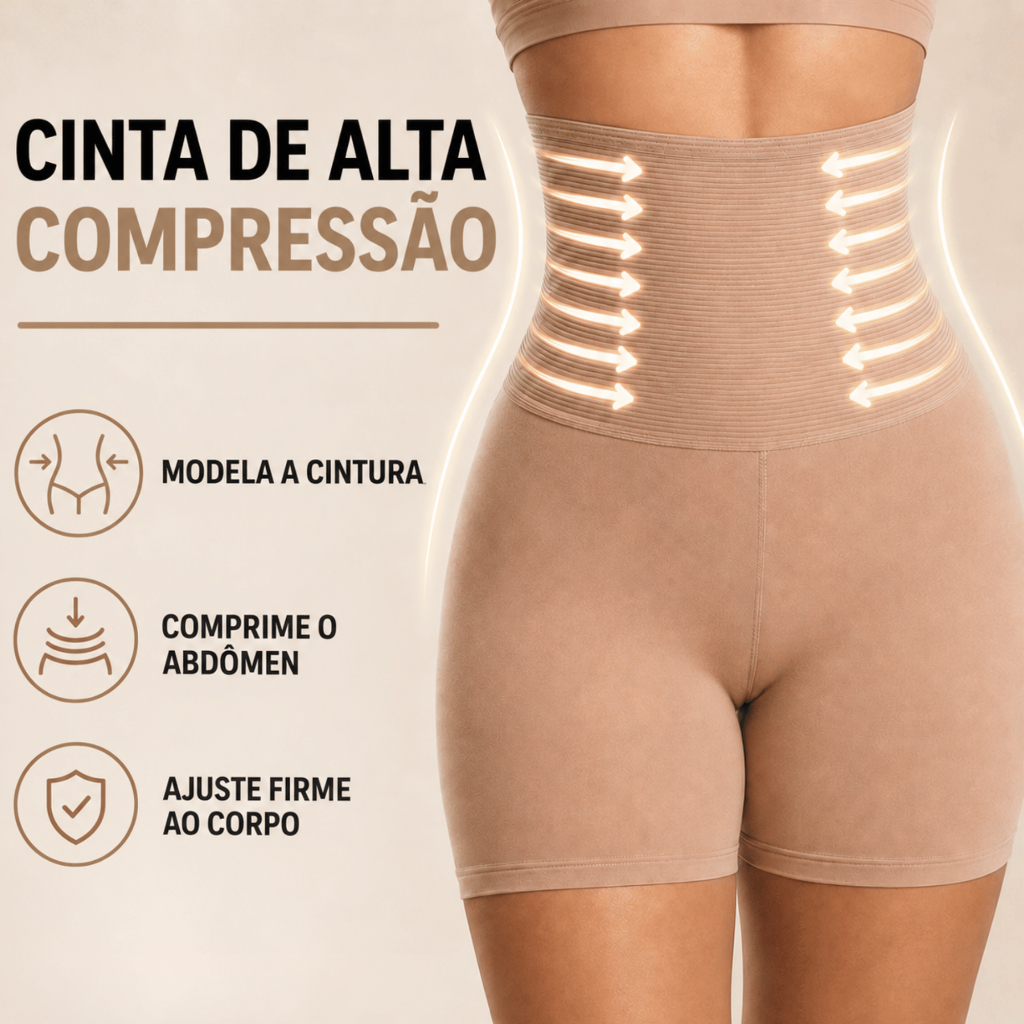 Short Cinta Modeladora Afina Cintura Feminina Empina Bumbum Alta Compressão Segunda Pele