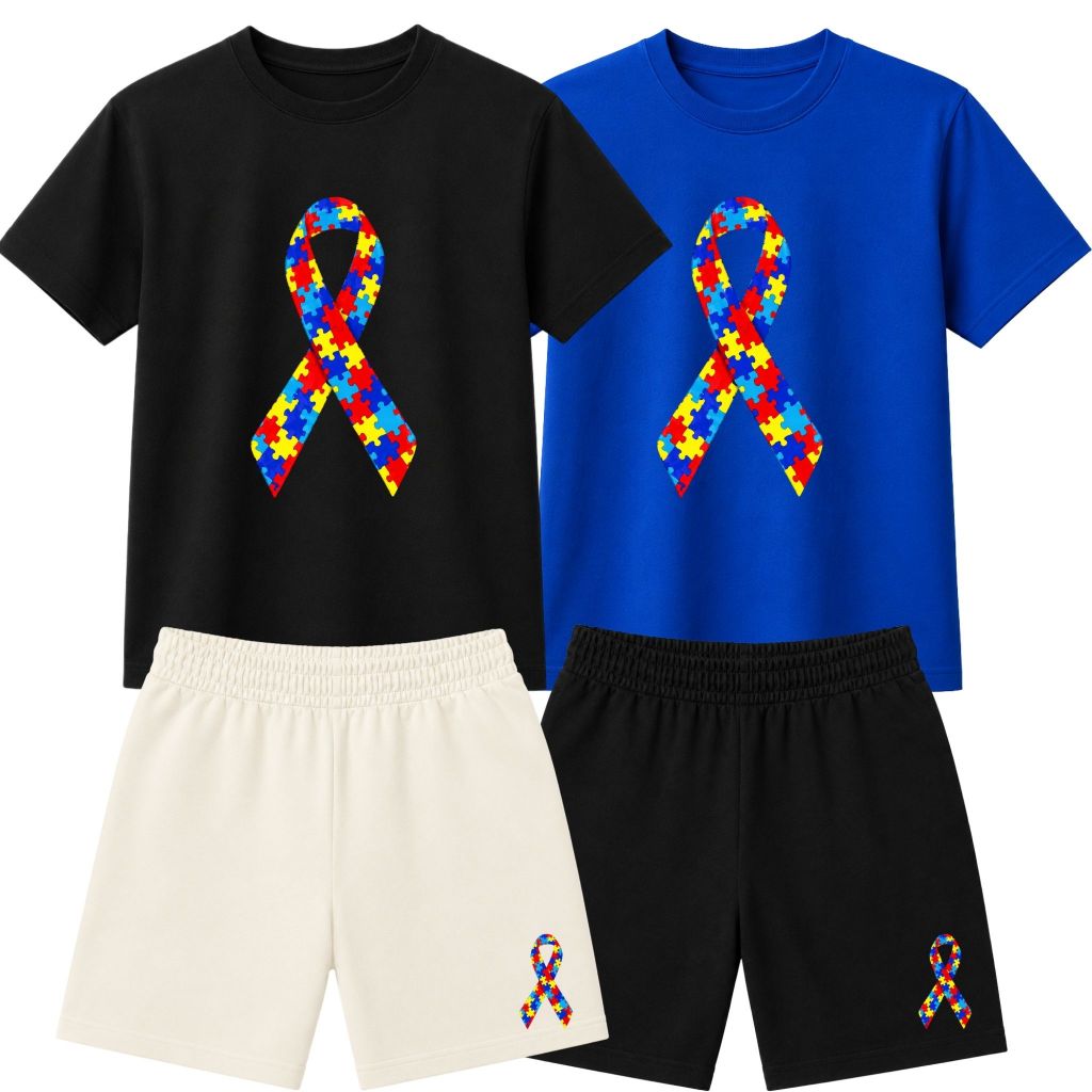 Kit 2 Conjunto Infantil Sortido Autismo Masculino Camiseta Manga Curta + Bermuda Confortável Dia a Dia