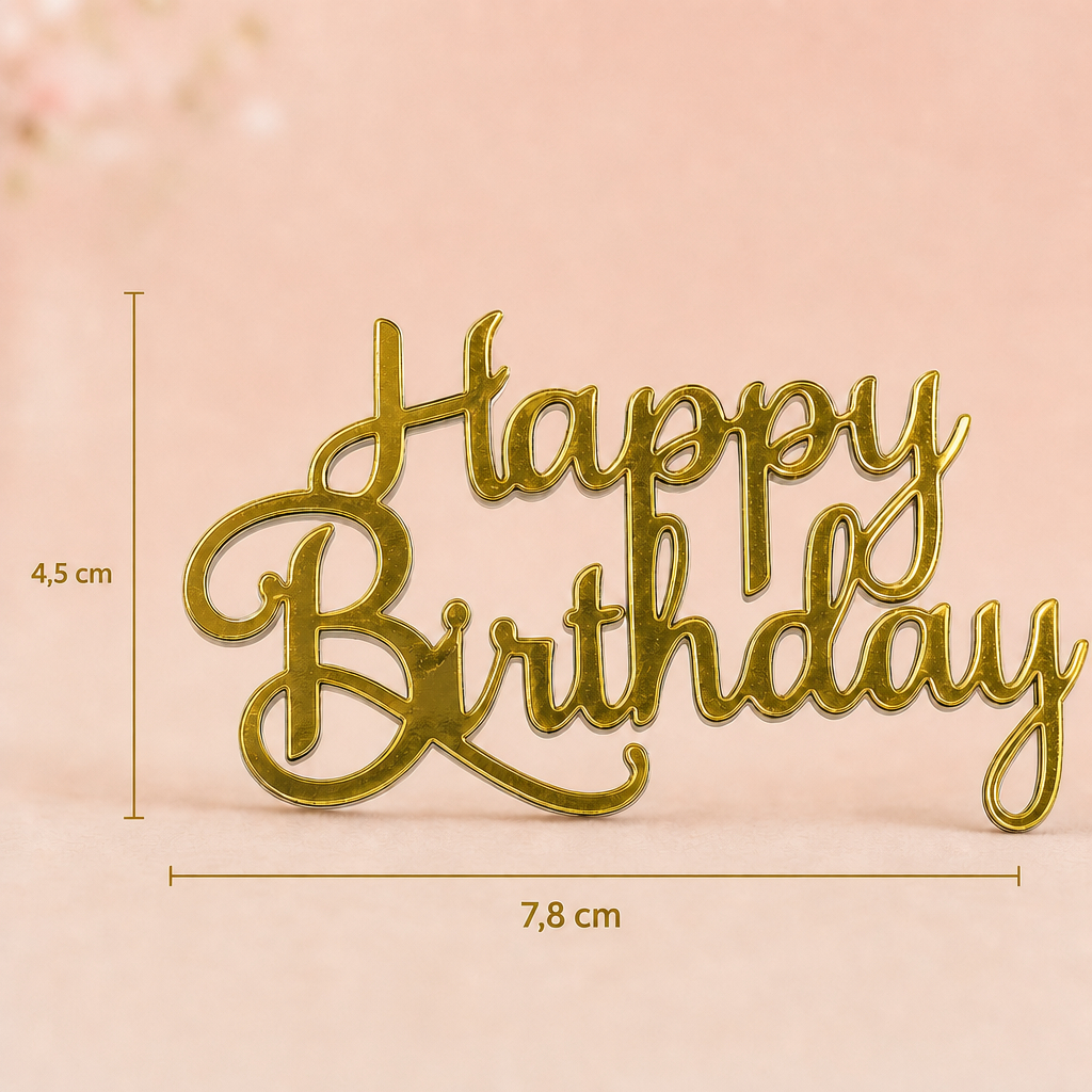 Kit 10 | 20 | 30 Topos Happy Birthday Bento Cake 7,8cm Dourado Prata Rosê Gold Papel Lamicote Festa Aniversário