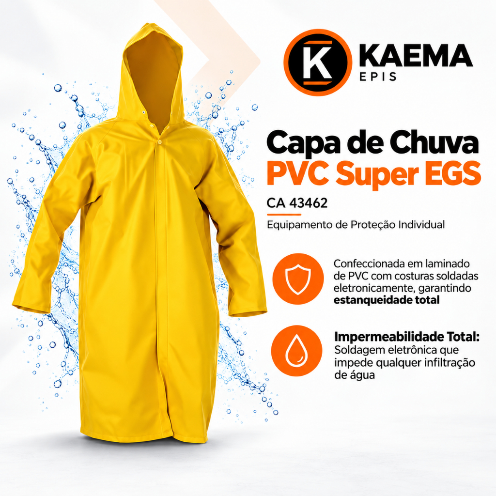 Capa De Chuva PVC Super EGSimões Com CA Capa De Chuva Amarela Para Trabalho