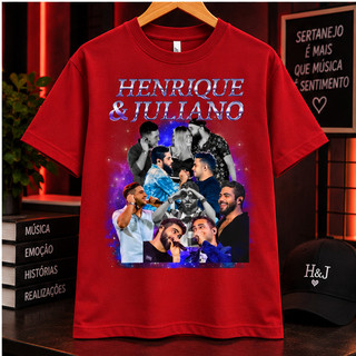 Camiseta Henrique & Juliano Sertanejo Estampada 100% Algodão Manga Curt