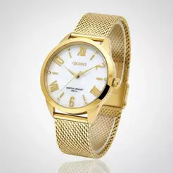 Relogio Orient Feminino Dourado Fundo Branco Original Aço Nf FGSS0206B1KX