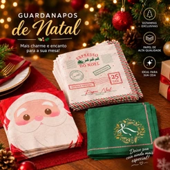Guardanapo Papel Natalino Descartável - 32,5x32,5cm - 20 a 100 unidades - Mesa Posta Natal - Cromus | Rizzo