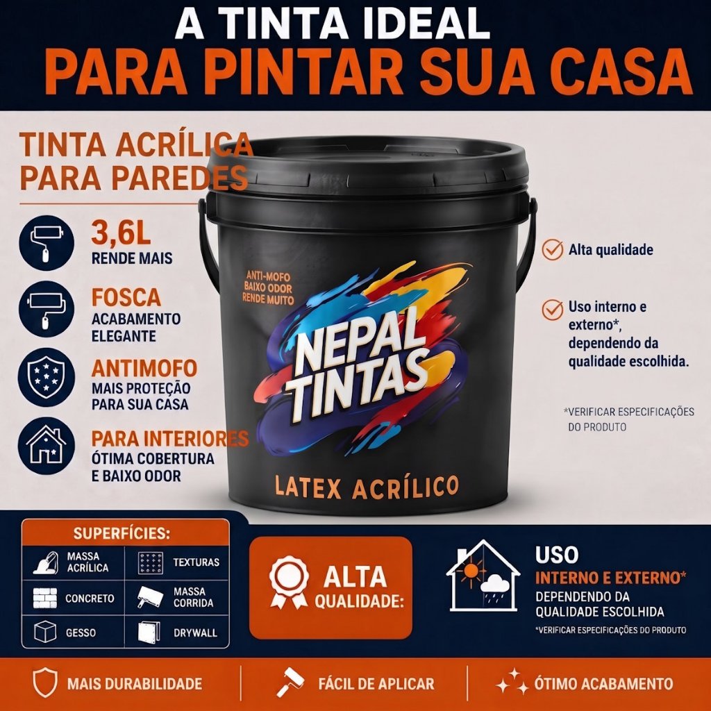 Tinta Látex Acrílica Nepal Tintas Para Parede Pronta Para Uso Acabamento Fosco Pintura Interna e Externa