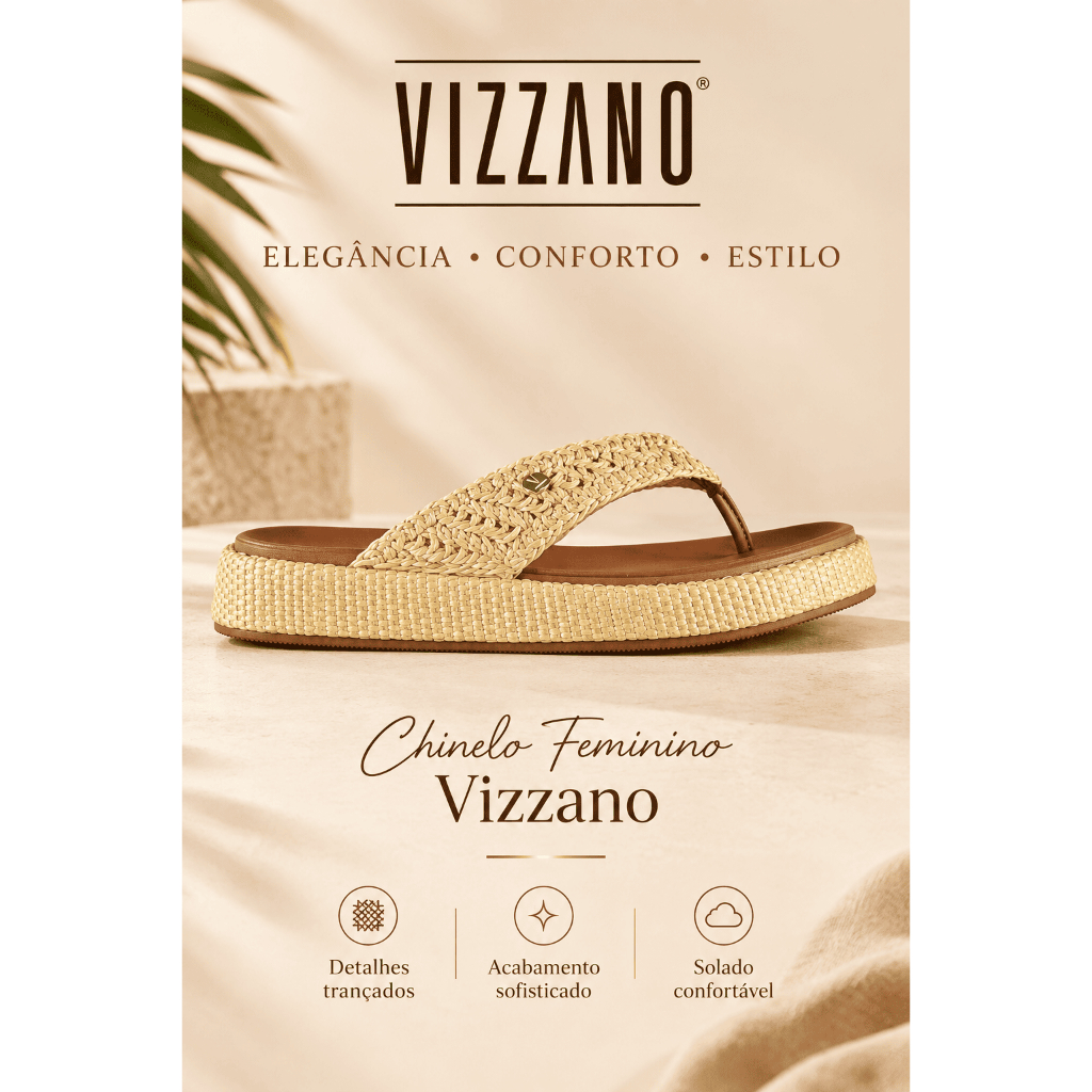 Chinelo Sandália  Vizzano Feminino Cor Natural Trançado Original Casual Confortável De Dedo Tamanco Plataforma