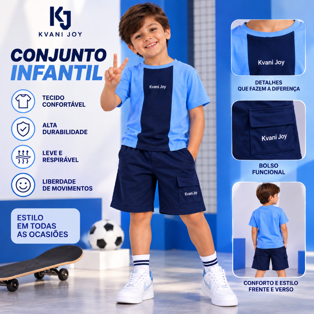 Conjunto Infantil Masculino De Verão - Camisa + Bermuda Estilosa - Tamanho 2 Ao 12 Anos