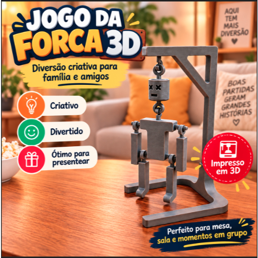Jogo da Forca 3D 1 Unidade Educativo com Boneco Articulado Para Família Amigos Festas e Reuniões em Casa