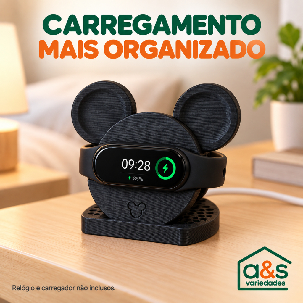 Suporte Carregador Mi Band 10 Organizador de Cabo Base para Smartband Relógio de Mesa