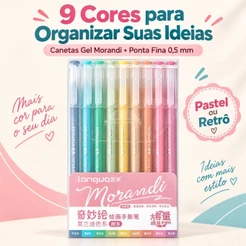 Kit 9 Canetas Gel Morandi 0,5 mm Cores Pastel ou Retrô para Estudos, Resumos, Planner e Desenhos