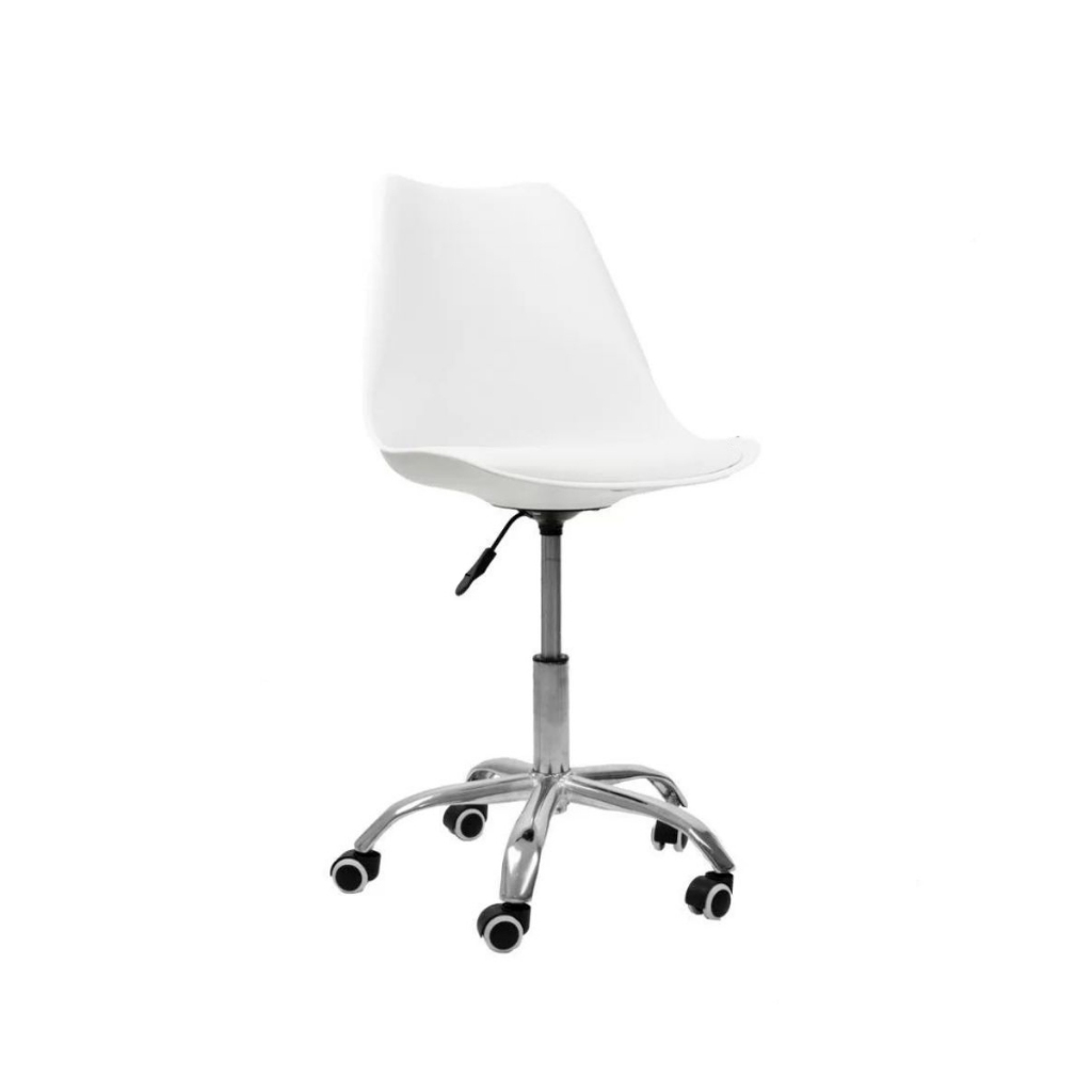 Cadeira Office Saarinen Giratória com Base Cromada e Rodízio - Ajuste de Altura para Escritório e Home Office Branco