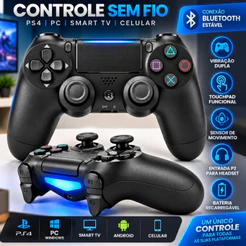 Controle Sem Fio Joystick Compatível Ps4 Tv Samsung Lg Pc Gamer Celular Bluetooth Headset P2 Manete