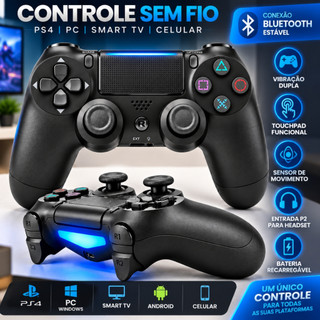 Controle Sem Fio Joystick Compatível Ps4 Tv Samsung Lg Pc Gamer Celular Bluetooth Headset P2 Manete