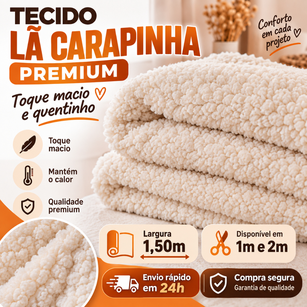 Tecido Lã Carapinha Premium 2m x 1,50m Pelúcia Macia Ideal Para Casacos e Artesanato