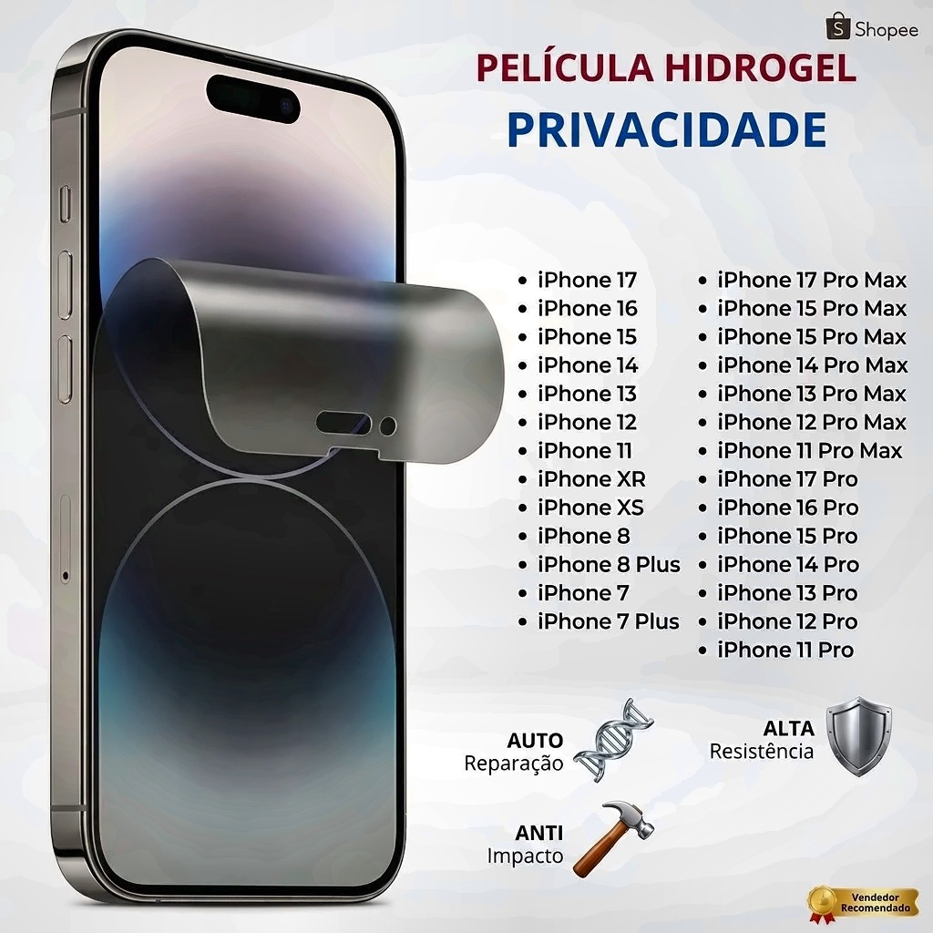 Película de Privacidade Hidrogel para todos iPhone 11. 12. 13. 14. 15. 16. 17 PRO MAX