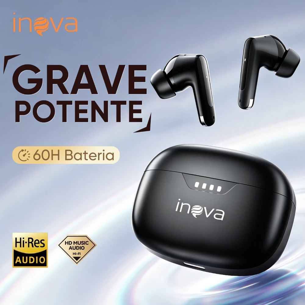 INOVA Fone de Ouvido Bluetooth Intra-Auriculares Microfone Hi-Res Case de Carga Alta Qualidade Confortável iOS/Android