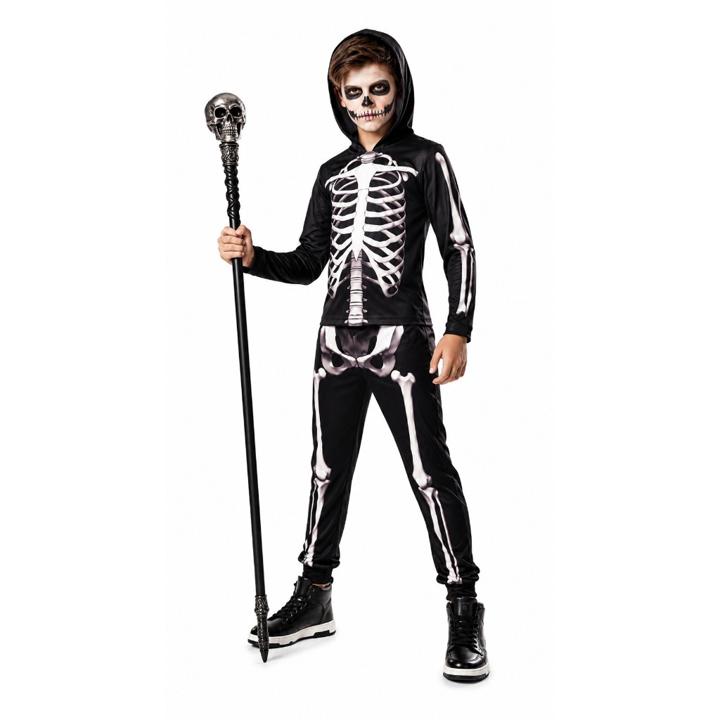 Fantasia de Halloween Esqueleto infantil Skull Black Com Capuz