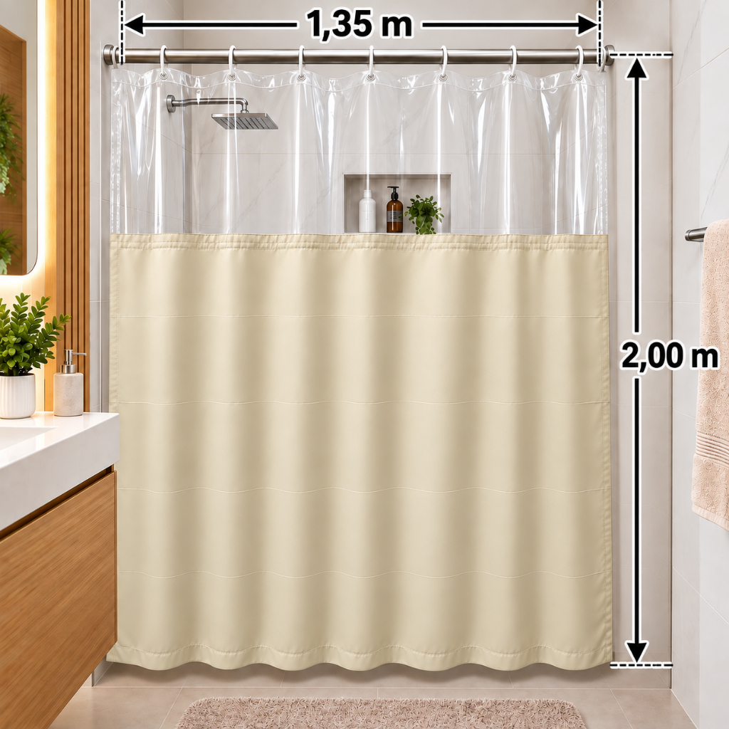 Cortina de Box para Banheiro Vinil Com Visor Retangular Transparente e Saia Lisa1,35x2m - Cores — imagem 2 de 2