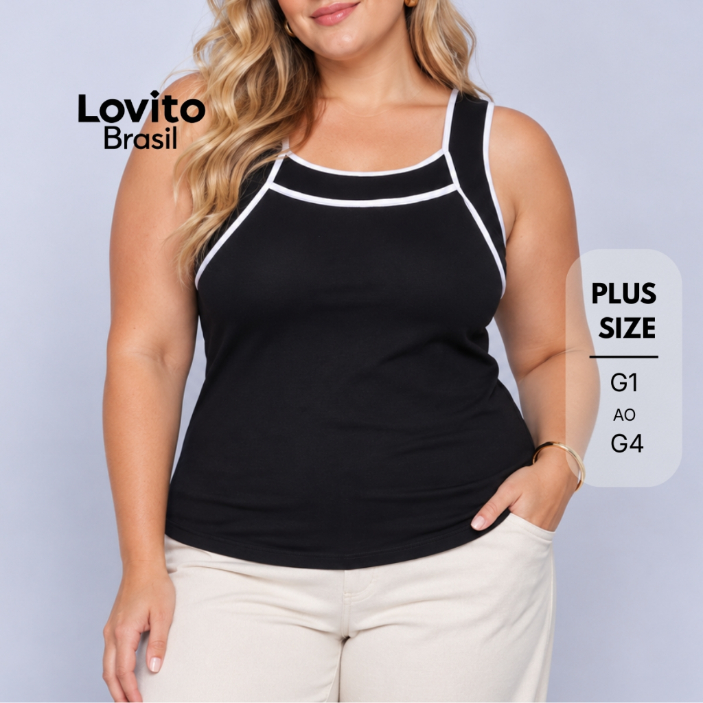 Lovito Plus Size Regata Básica Detalhe Contrastante BRTKB859BRL889