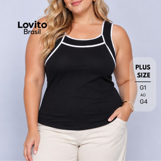 Lovito Plus Size Regata Básica Detalhe Contrastante BRTKB859BRL889