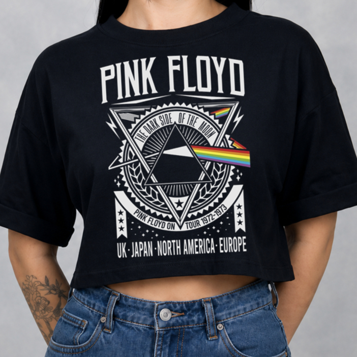 Cropped Pink Floyd Feminino Oversized Rock Manga Soltinha Blusa Estilosa Banda Vintage