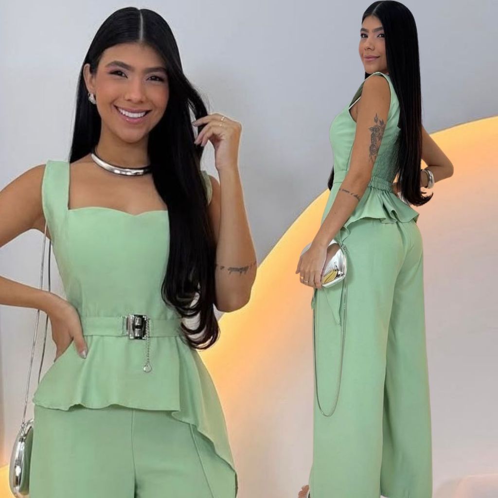 Conjunto Alfaiataria Feminino Premium Calça Wide Leg e Blusa Social Elegante Moda Executiva Chic