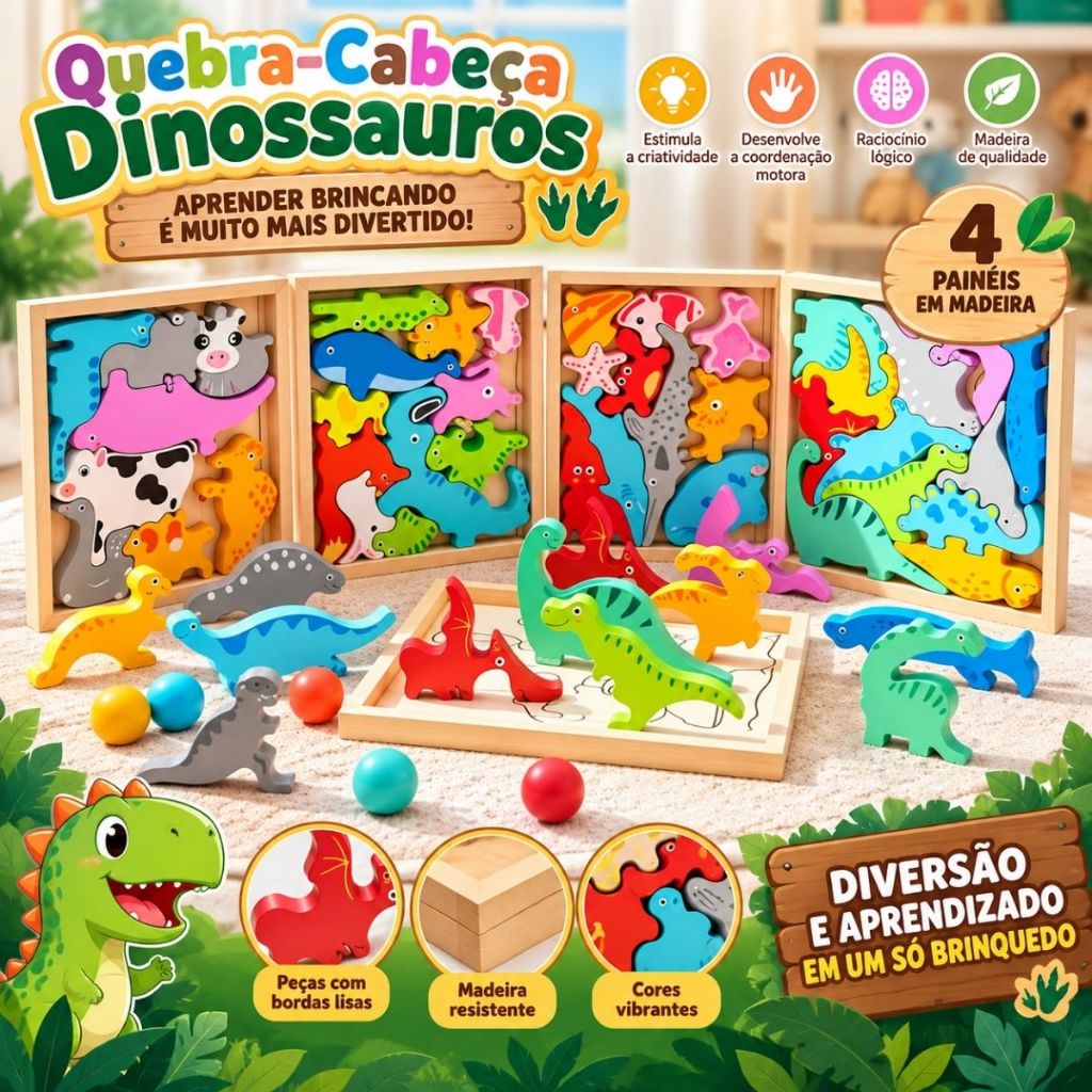 Quebra Cabeça Encaixe Divertido 3D Jogo da Velha MDF Educativo Brinquedo Bebê Pedagógico Sensorial