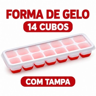 Forma de Gelo com Tampa 14 Cubos Silicone Plástico Bandeja Forminha de Gelo Freezer Drinks Sucos Refrigerantes Bebidas