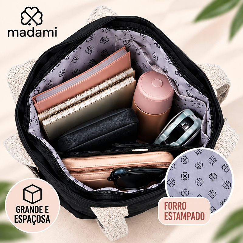 Bolsa Feminina Madami Grande de Ombro Espaçosa Reforçada Dia a Dia Passeio · foto 2