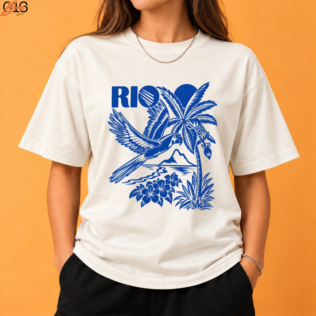 Camiseta Estilosa Estampada Rio Tropical Arara Praia Verão Estilo Casual Streetwear