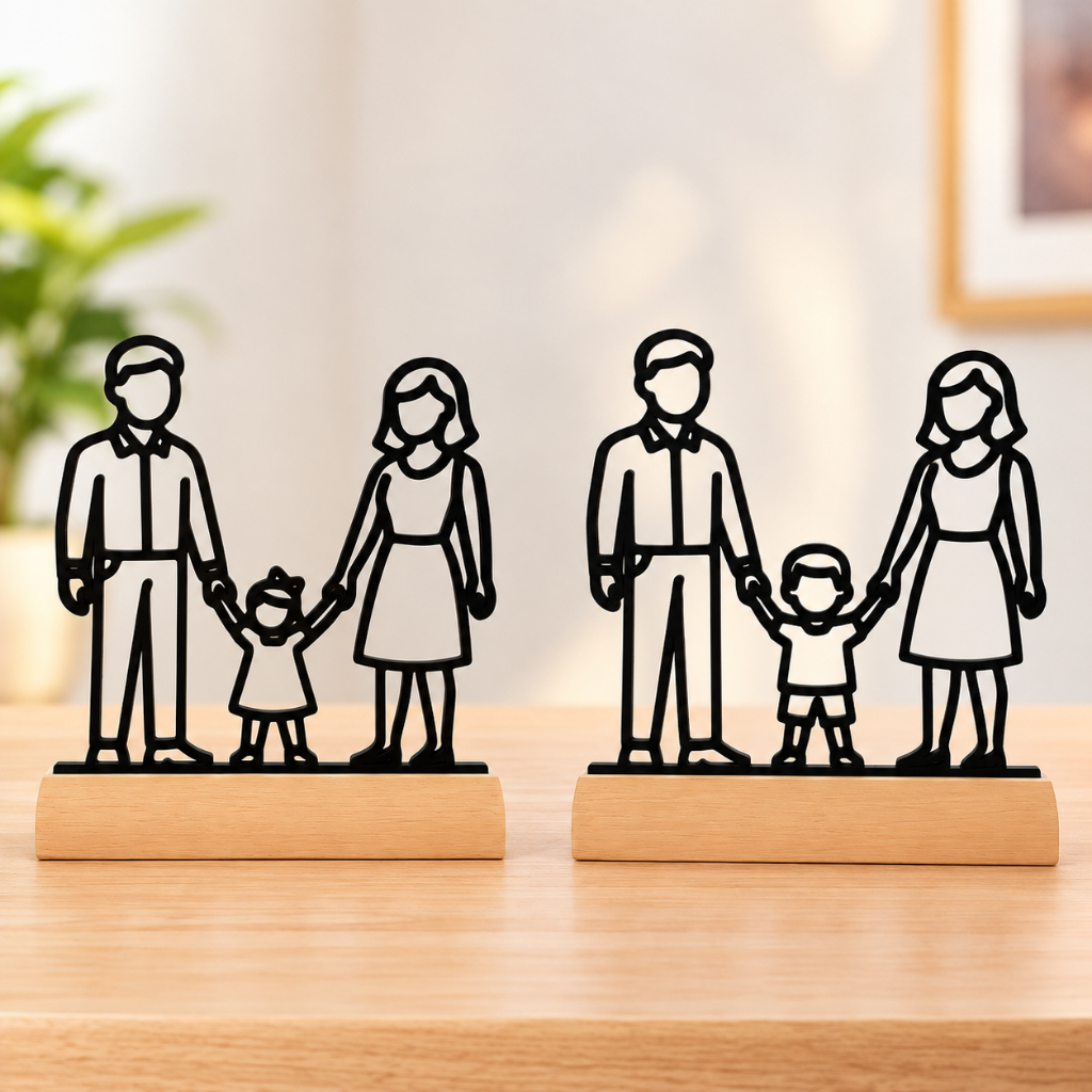 Enfeite Família Pai Mãe e Filho, Filha ou Personalizado| Decoração Familiar com Base | Presente Criativo