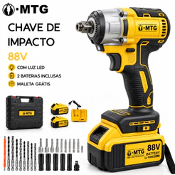 Chave de Impacto Sem Fio 1/2 Brushless 2 Baterias 1300mAh com Maleta para Automóveis Oficina MTG