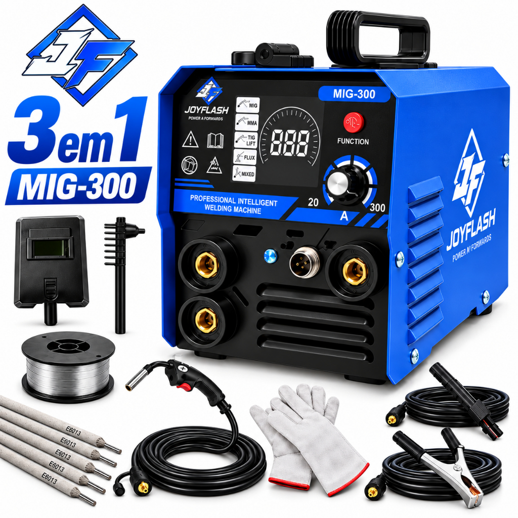 Máquina de Solda MIG-300 3 em 1 IGBT 110V/220V - Inversora Portátil MMA TIG sem Gás com Display