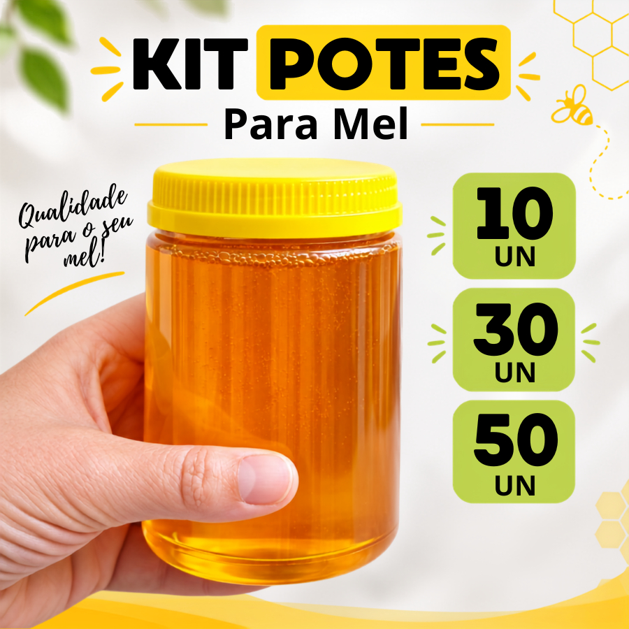 Kit Pote Mel 1Kg 500g 10/30/50 Un Tampa Lacre Vedação Plástico Alimentício Armazenar Melado Geleia