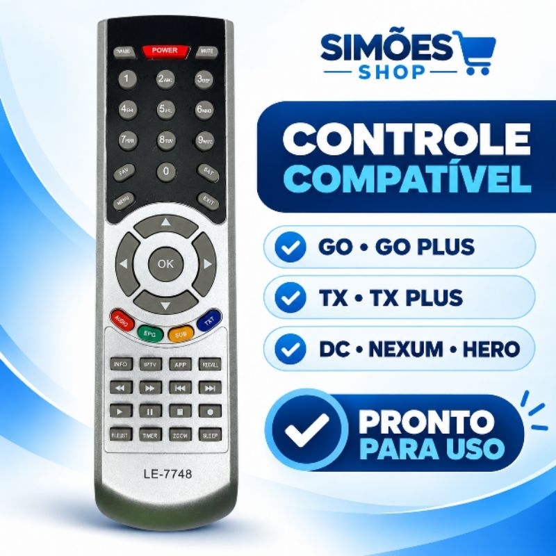 Controle Remoto Alpha Le-7748 Sat - TX | GO | NEXUM | HERO - Novo Testado