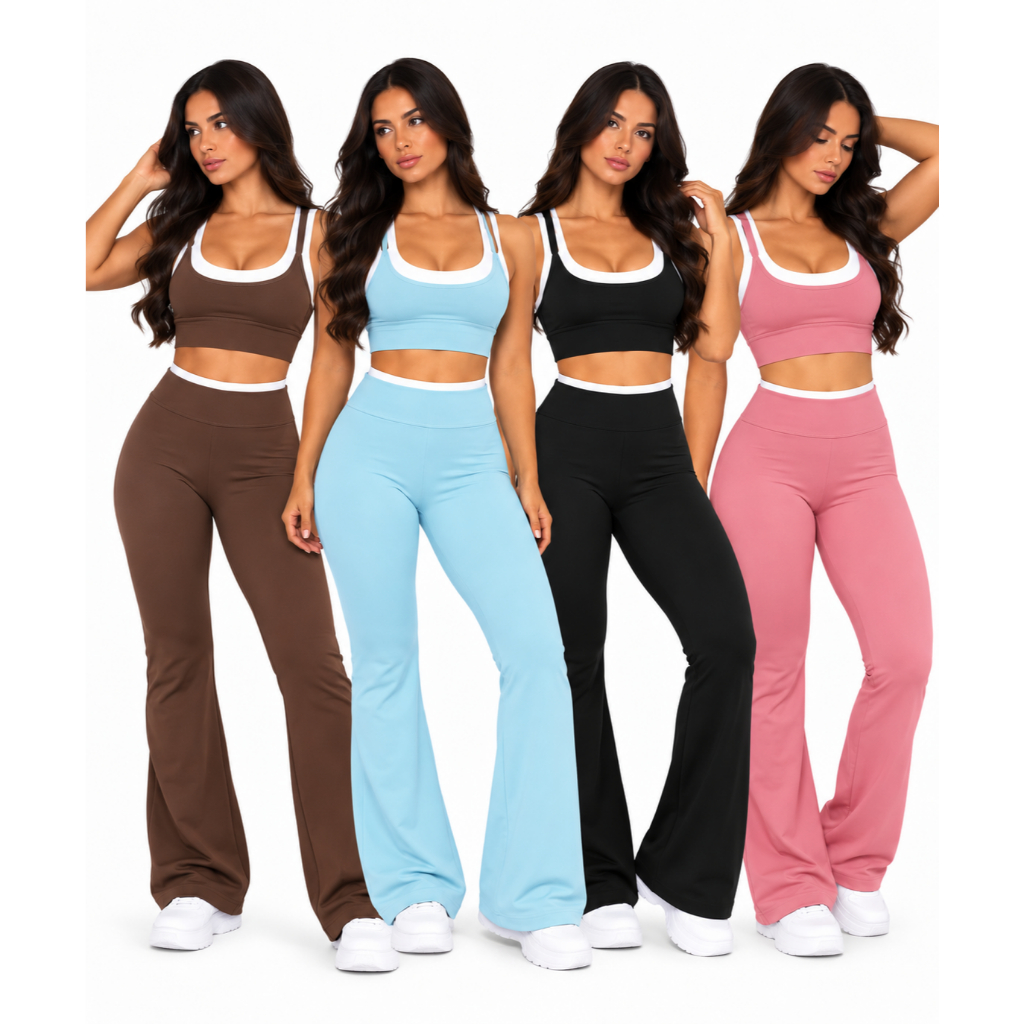 Conjunto Feminino Academia Legging e Top Blackout Zero Transparência